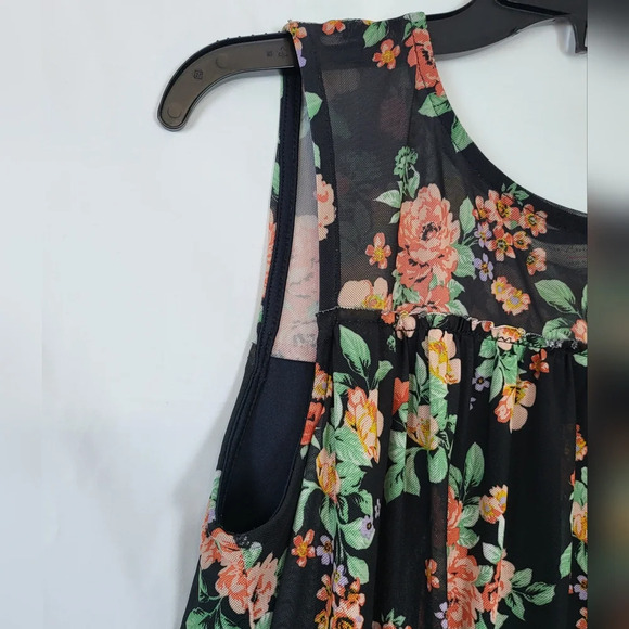 Bobbie Brooks Black‎ Sleeveless Sheer-Yoke Floral Mesh-Overlay Top Size M - Picture 3 of 6